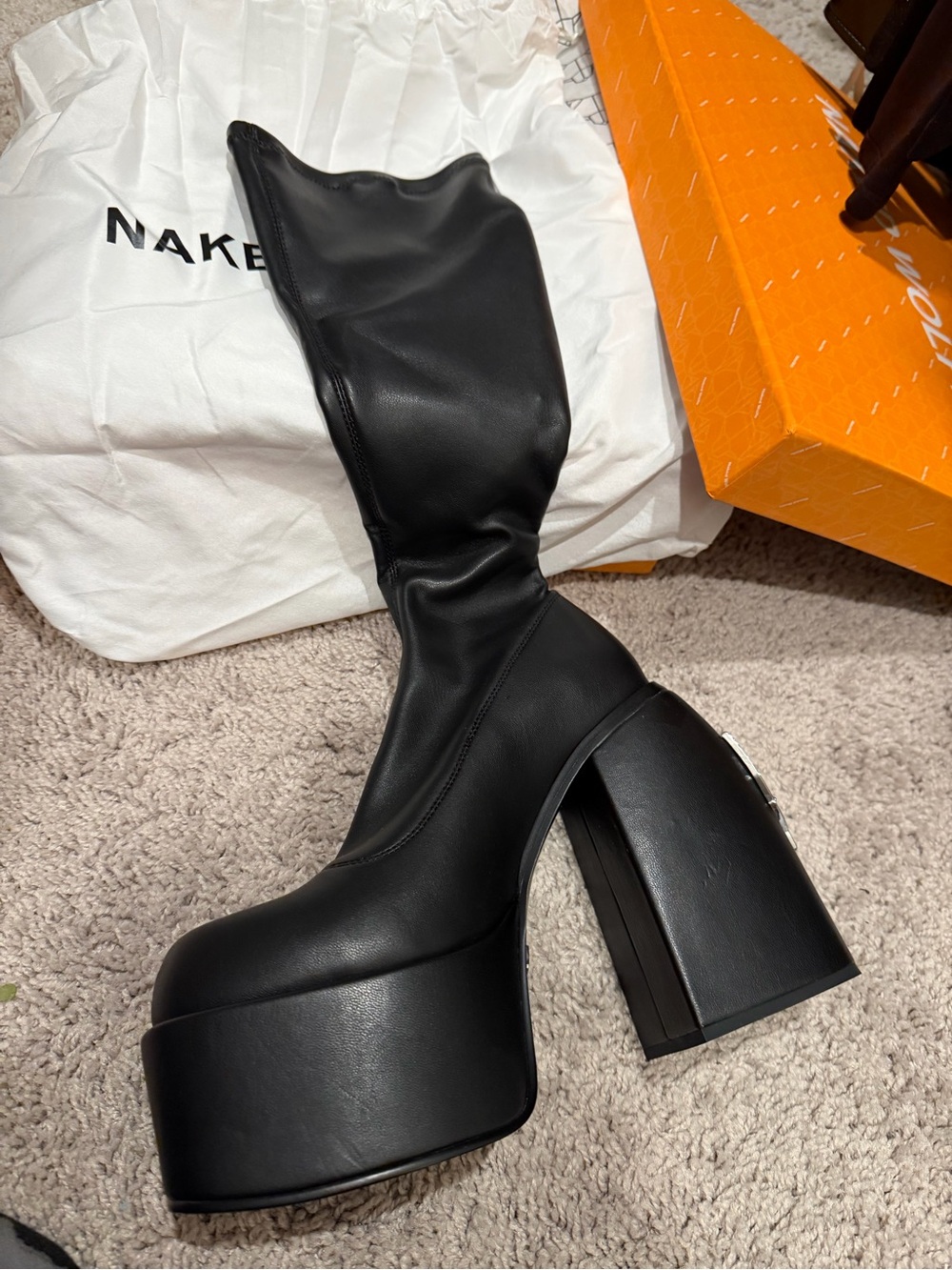 Naked Wolfe Spice Faux-leather Knee-thigh Heeled Boots In Black size 39 - Picture 4 of 8